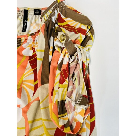Skyes the Limit Tropical Floral Keyhole Blouse~Size XL~Tie Spring Top L4 21 - Picture 7 of 10